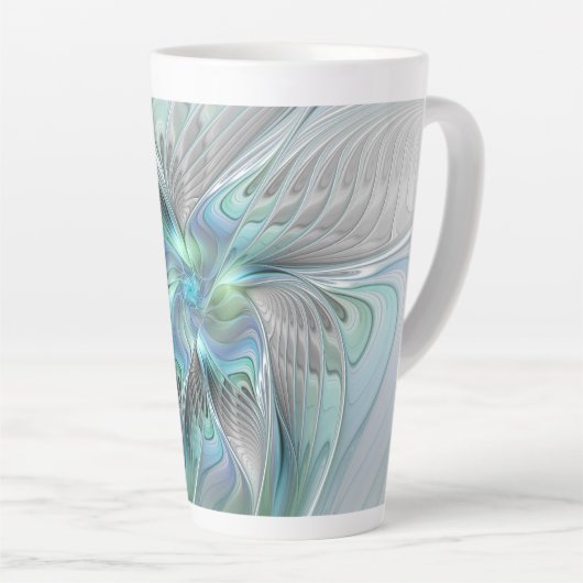 Tasse Latte Abstrait Bleu Vert Papillon Imaginaire Fractal Art (Angle droit)
