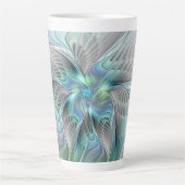 Tasse Latte Abstrait Bleu Vert Papillon Imaginaire Fractal Art (Devant)