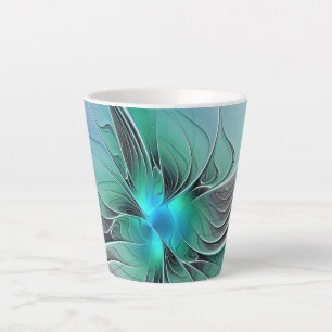 Tasse Latte Abstrait De Bleu, Art Fractal Moderne