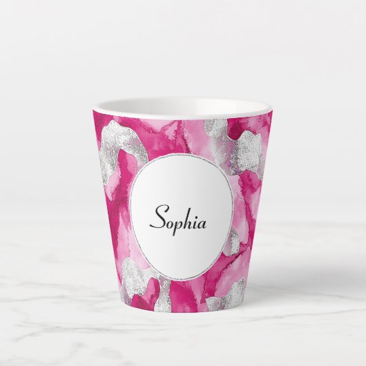 Tasse Latte Abstrait de verre d'argent rose (Devant)