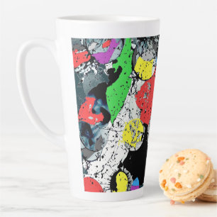 Tasse Latte Abstrait Doodle Art Bleu Blanc Noir