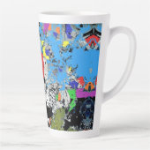 Tasse Latte Abstrait Doodle Art Bleu Blanc Noir (Droite)