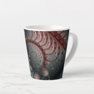 Tasse Latte Abstrait Fantaisie Vive Art Fractal Brun Bleu