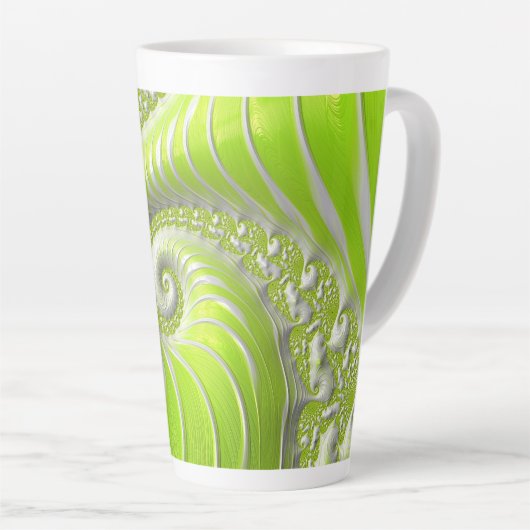 Tasse Latte Abstrait Moderne Lime Green Spiral Fractal (Angle droit)