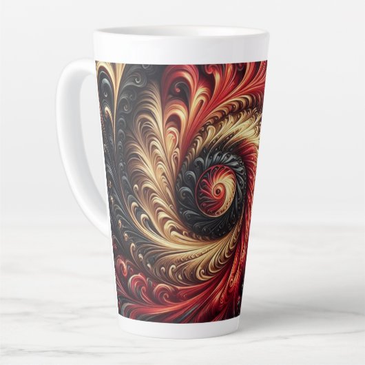 Tasse Latte Abstrait Moderne Tourbillonnant Rouge, Noir et Or (Angle gauche)