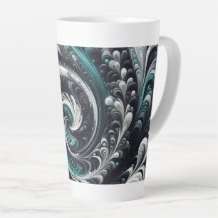 Tasse Latte Abstrait Moderne Tourbillonnant Vert, Argent et No