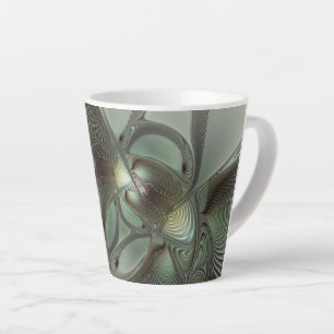 Tasse Latte Abstrait Olive Sage Green Grey Fractal Art Imagina