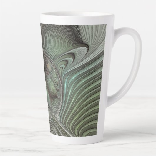 Tasse Latte Abstrait Olive Sage Green Grey Fractal Art Imagina (Droite)
