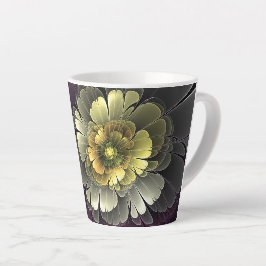 Tasse Latte Abstrait Purpur moderne Khaki Gris Fleur fractale  (Angle droit)