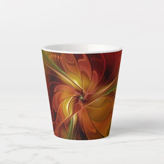 Tasse Latte Abstrait Rouge Orange Brown Vert Fractal Art Flowe (Devant)
