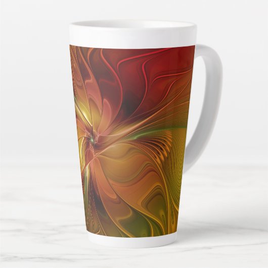 Tasse Latte Abstrait Rouge Orange Brown Vert Fractal Art Flowe (Angle droit)