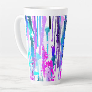 Tasse Latte Abstraits gouttes d'aquarelle bleu turquoise rose