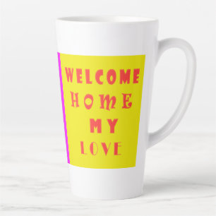 Tasse Latte Accueil avec amour grand rose et jaune brun