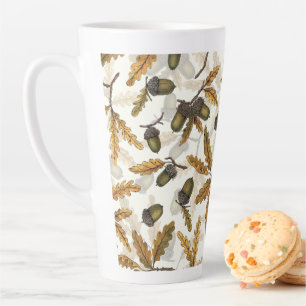 Tasse Latte Acornes et feuilles de chêne sur blanc