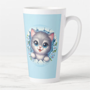 Tasse Latte Adorable chat 3D à la recherche à travers la conce