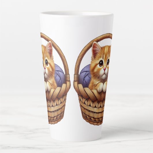 Tasse Latte adorable chaton orange en panier avec fils (Devant)