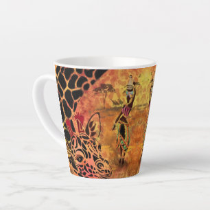 Tasse Latte African Girl and Giraffe - Friends - Art Drawing -