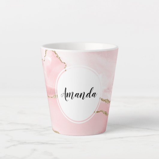 Tasse Latte Agate rose vierge avec ruban or Élégant (Devant)