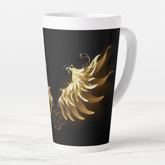 Tasse Latte Ailes d'Ange d'or sur arrière - plan noir (Angle droit)