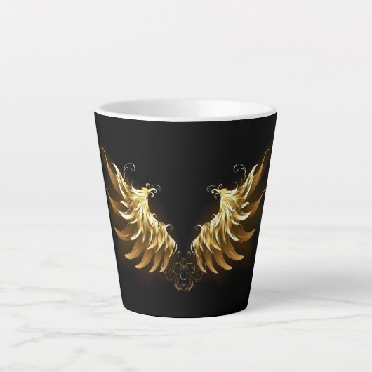 Tasse Latte Ailes d'ange dorées sur fond noir (Devant)
