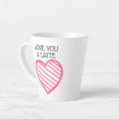 Tasse Latte AIMEZ-VOUS UN LATTE et mignon coeur rayé rose chau (Angle gauche)
