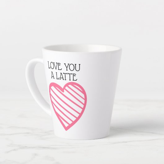 Tasse Latte AIMEZ-VOUS UN LATTE et mignon coeur rayé rose chau (Angle gauche)