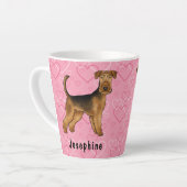Tasse Latte Airedale Terrier Chien Avec Coeurs Rose Et Nom (Angle gauche)