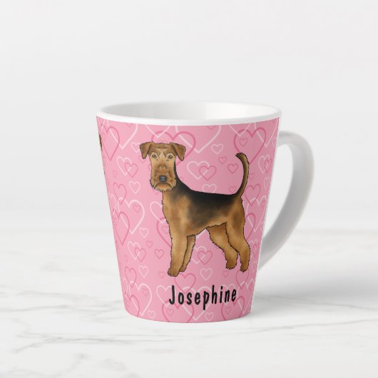 Tasse Latte Airedale Terrier Chien Avec Coeurs Rose Et Nom (Angle droit)