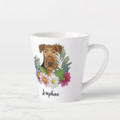 Tasse Latte Airedale Terrier Chien Fleurs Colorées Et Nom (Droite)