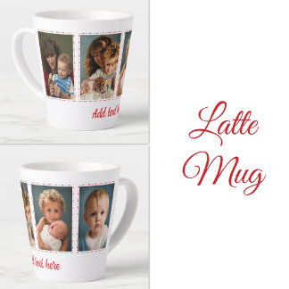 Tasse Latte ajouter du texte blanc rouge à 4 photos