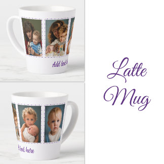 Tasse Latte ajouter du texte blanc violet sur 4 photos