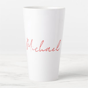 Tasse Latte Ajouter un nom Elegant Creative Callgraphy Rouge B