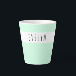 Tasse Latte Ajoutez votre nom Skinny Font Typography Mint Gree<br><div class="desc">Tresse en latte personnalisée avec une police très fine et un design minimaliste. Le modèle est conçu pour que vous ajoutiez votre nom en typographie blanche et noire. Un design simple et élégant dans un vert menthe ou, si vous préférez, vous pouvez changer la couleur arrière - plan. (envoyez-moi un...</div>