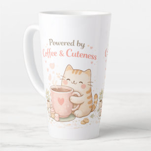 Tasse Latte Alimenté par Café & Mignonnerie Chat Mignon Crème