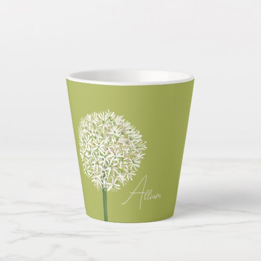 Tasse Latte Allium Flower Botanical Art | Elegant Flora (Devant)