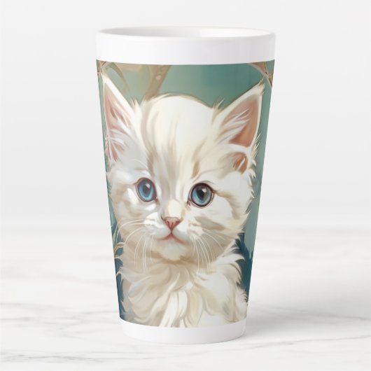 Tasse Latte Alphonse Mucha Style Chat blanc (Devant)