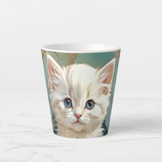 Tasse Latte Alphonse Mucha Style Chat blanc (Devant)