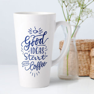 Tasse Latte Amateurs de café Citation Calligraphie Bleue Grand