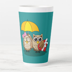 Tasse Latte Amateurs de chouette avec parapluie et boîte de ch