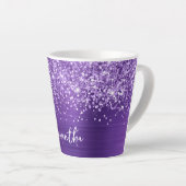 Tasse Latte Améthyste Pailletée Violet Nom Glam Script (Angle droit)