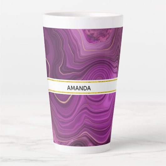 Tasse Latte Améthyste Violet Et Agate Abstrait Or (Devant)