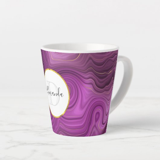 Tasse Latte Améthyste Violet Et Monogramme D'Agate Abstrait Or (Angle droit)