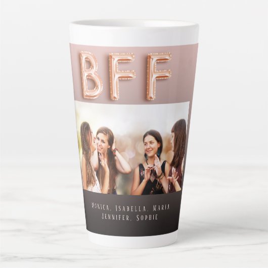 Tasse Latte Amis BFF noir brun photo rose or (Devant)