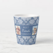 Tasse Latte Amis photo collage bleu dentelle denim (Devant)