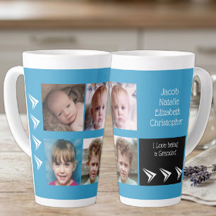 Tasse Latte Amour bleu blanc d'être un grand-père avec photos