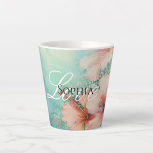 Tasse Latte Amour Floral Hibiscus Blanc Péché Tropical