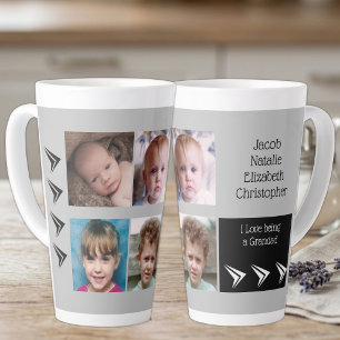 Tasse Latte Amour gris noir d'être un grand-père avec photos