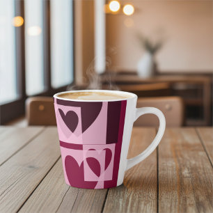 Tasse Latte Amusant Géométrique Moderne Rose doux, Vin Rouge C
