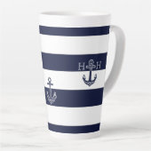 Tasse Latte Ancre Bleue marine côtière Monogramme Café (Angle droit)