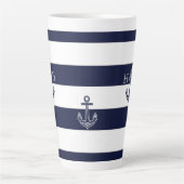 Tasse Latte Ancre Bleue marine côtière Monogramme Café (Devant)